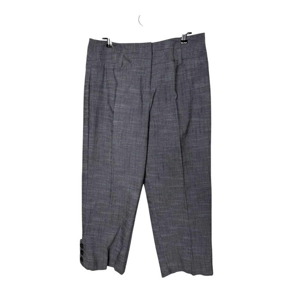Harvé Benard Gray Crosshatch Crop Pants Size 6 Button Cuff Capris
